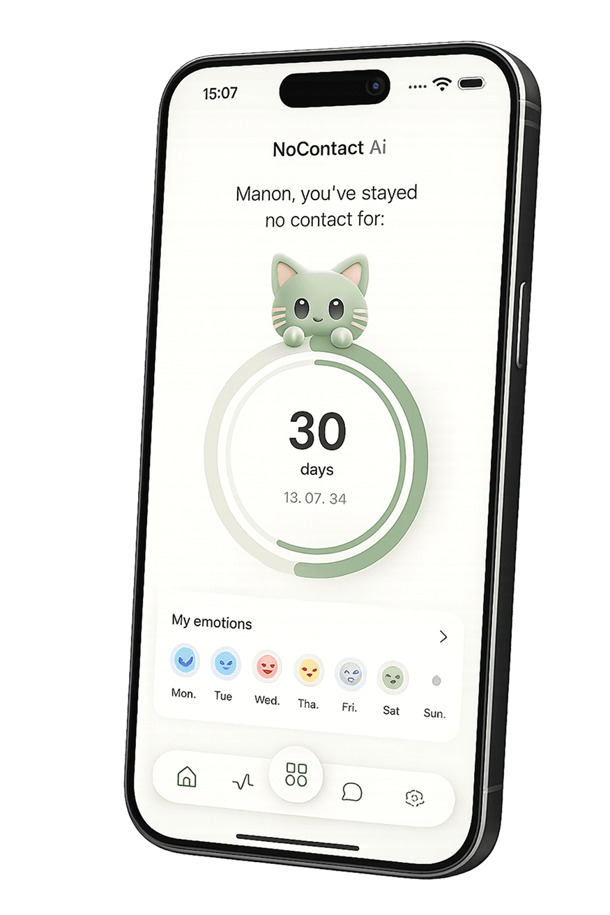No Contact AI app on iPhone showing a 30-day no contact streak